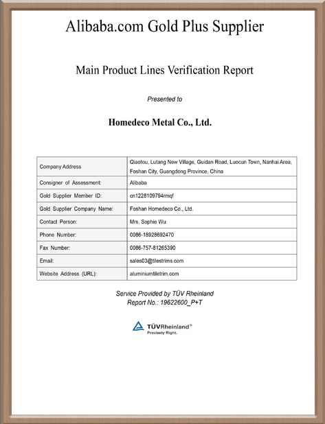 China Foshan Homedeco Metal Co., Ltd. Certificações